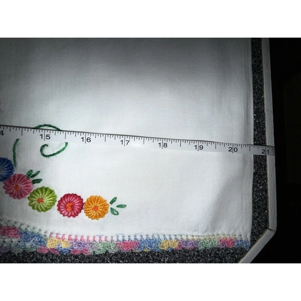 Vintage Pair Of Hand Embroidered Linen Pillowcase Pink Yellow Blue Flowers Heart